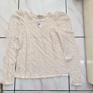LOFT Puff Sleeve Lace Long Sleeve Top